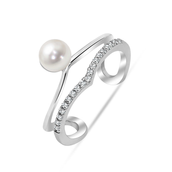 925 Sterling Silver Designer Fancy Cz Pearl Adjustable Ring for Women and Girls