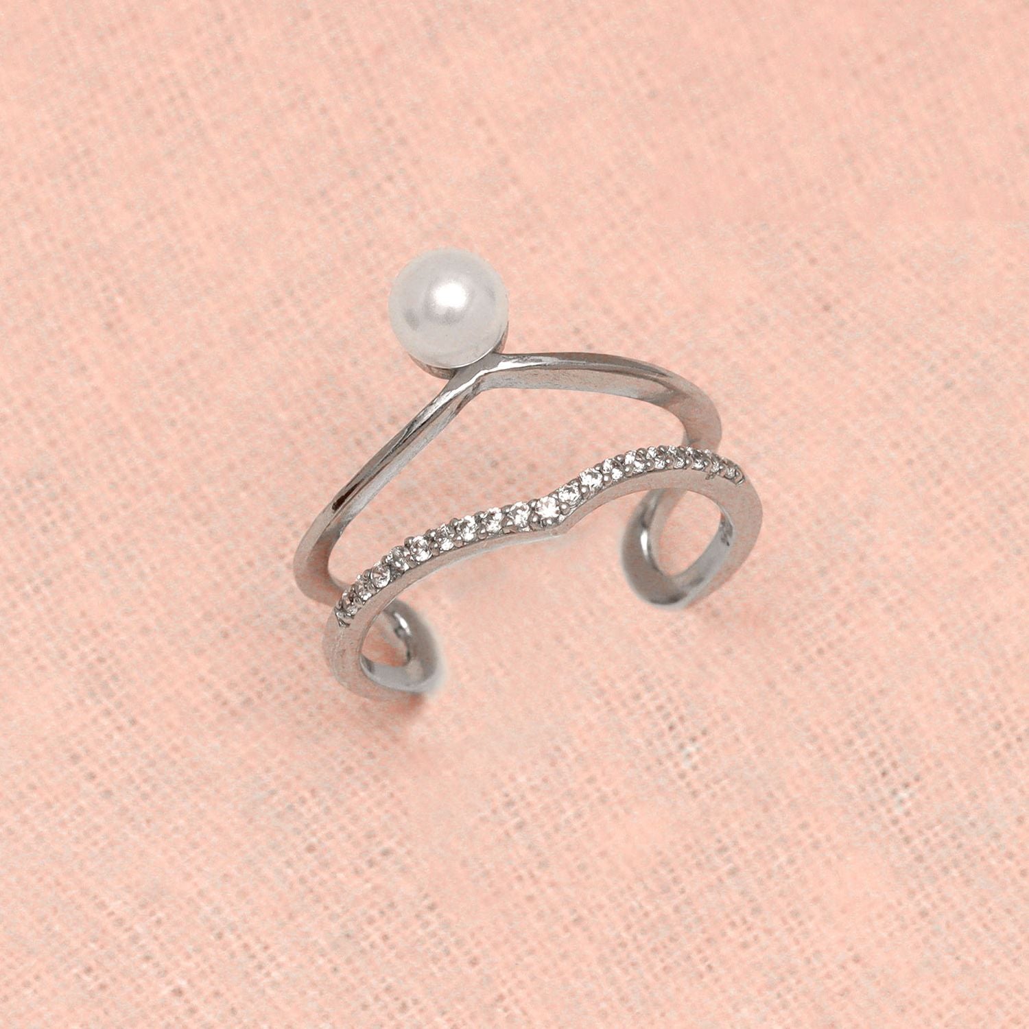 925 Sterling Silver Designer Fancy Cz Pearl Adjustable Ring for Women and Girls