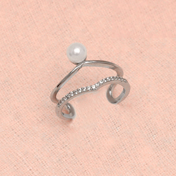 925 Sterling Silver Designer Fancy Cz Pearl Adjustable Ring for Women and Girls