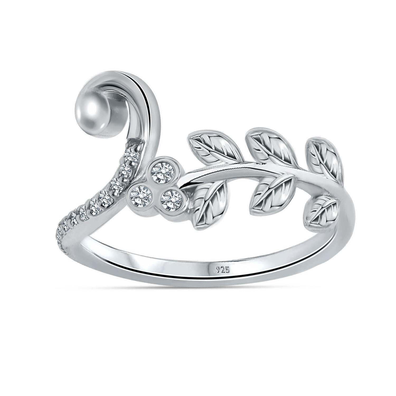 925 Sterling Silver Designer Cz Floral Vine Finger Ring for Women and Girls Adjustable Size