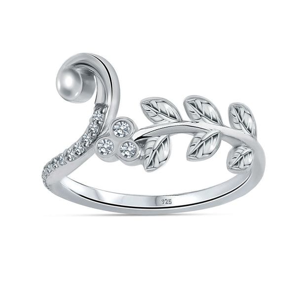 925 Sterling Silver Designer Cz Floral Vine Finger Ring for Women and Girls Adjustable Size