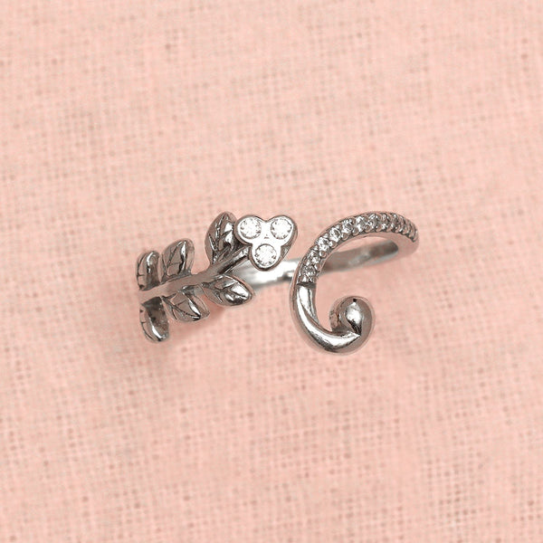 925 Sterling Silver Designer Cz Floral Vine Finger Ring for Women and Girls Adjustable Size