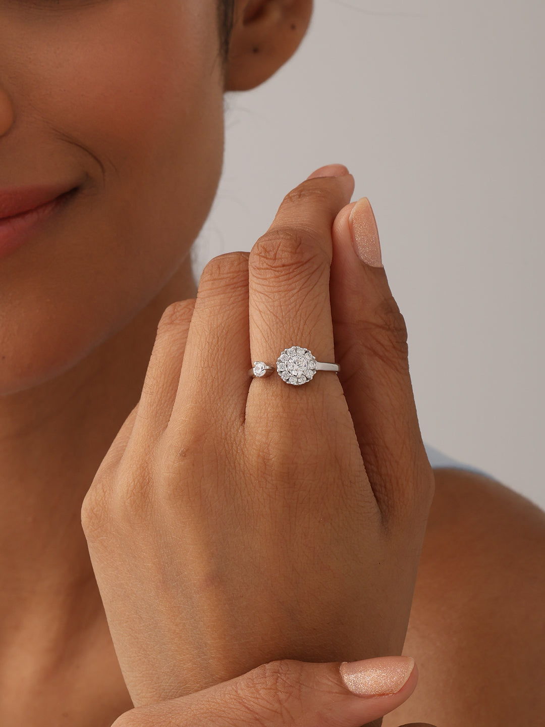 Rhodium Open Adjustable Ring