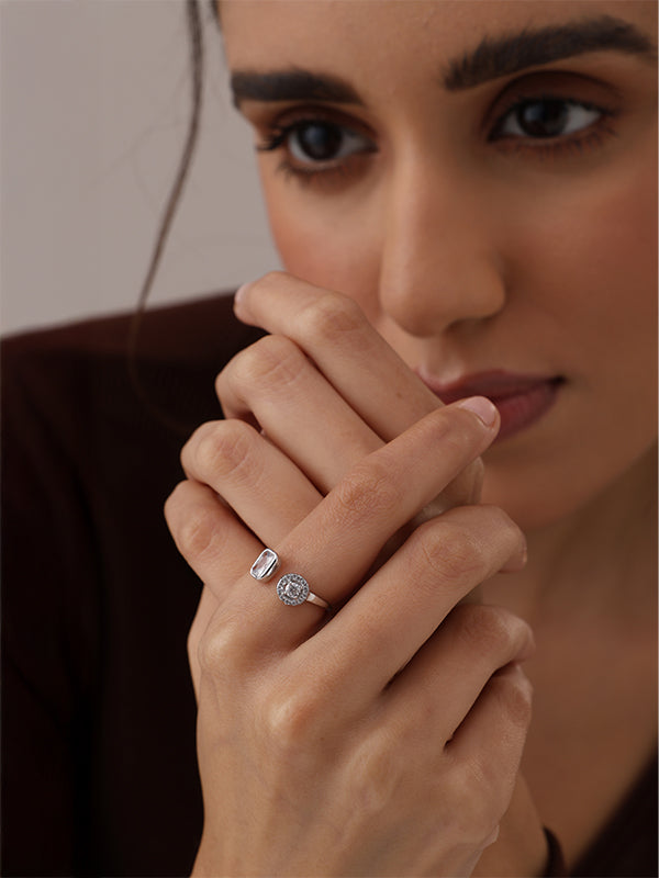 Open Rhodium Plated Crystal Finger Ring