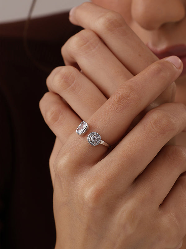 Open Rhodium Plated Crystal Finger Ring
