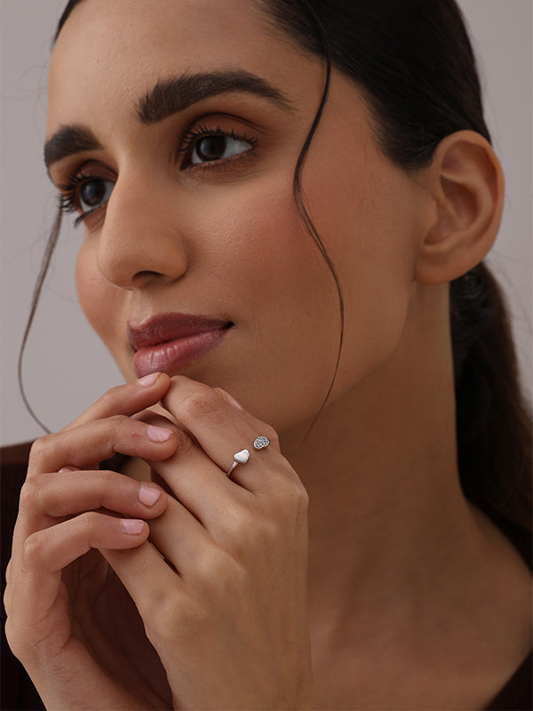 Rhodium Plated Dual End Design Minimal Open Finger Ring