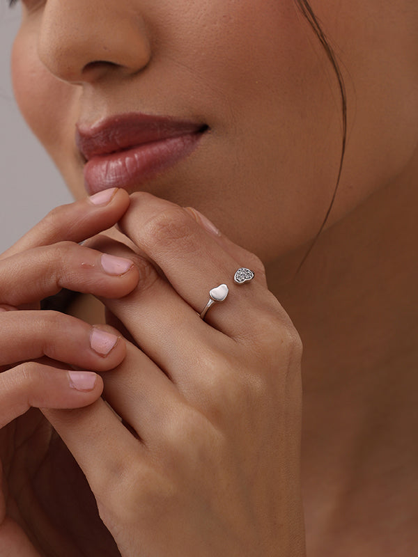 Rhodium Plated Dual End Design Minimal Open Finger Ring
