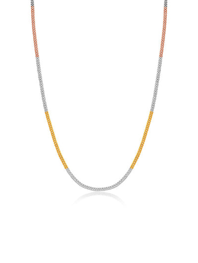 925 Sterling Silver Italian Tricolor Plated Popcorn Chain Necklace for Women Teens