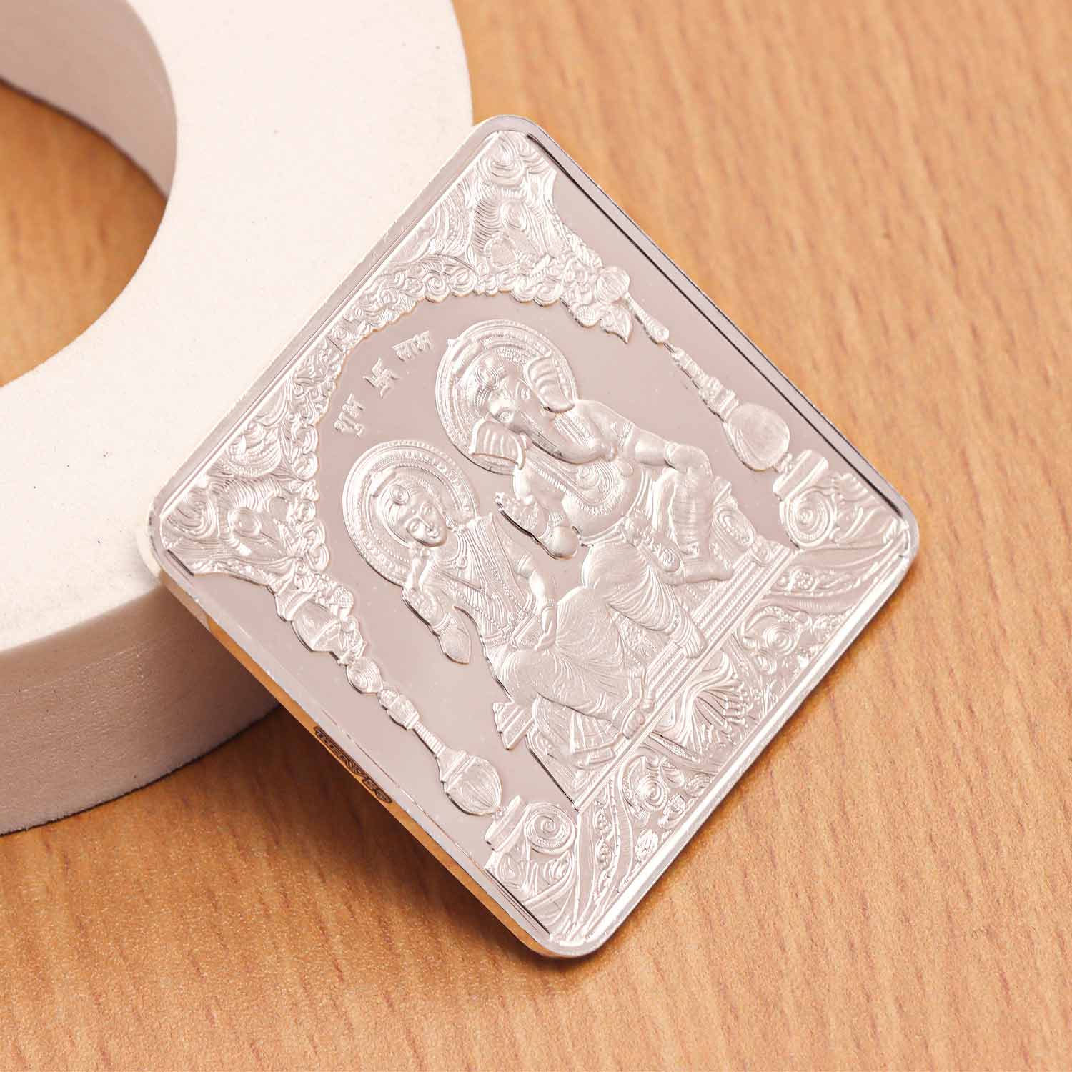 BIS Hallmarked Laxmi Ganesh Square 50Gm Silver Coin (999 Purity)