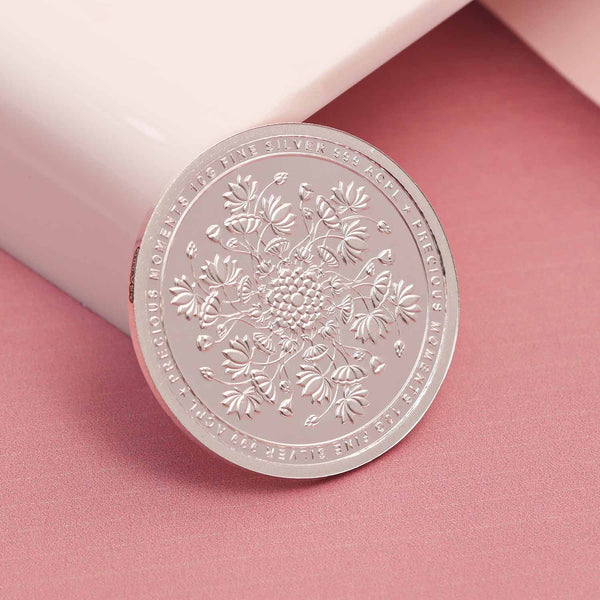 BIS Hallmarked Lotus Silver Coin 999 Pure Akshay Tritiya