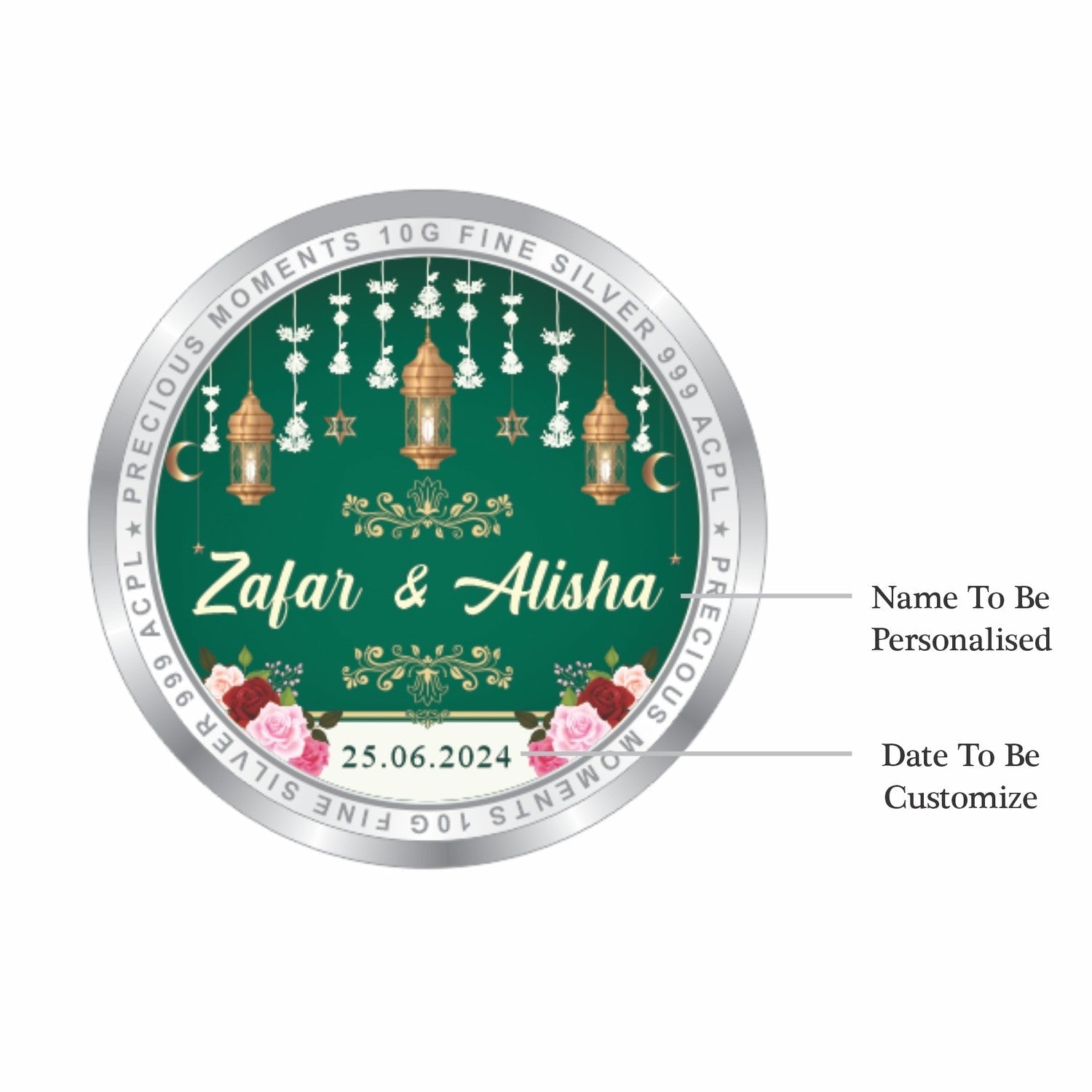 BIS Hallmarked Personalised Wedding Anniversary Beautiful Round 999 Pure Silver Coin