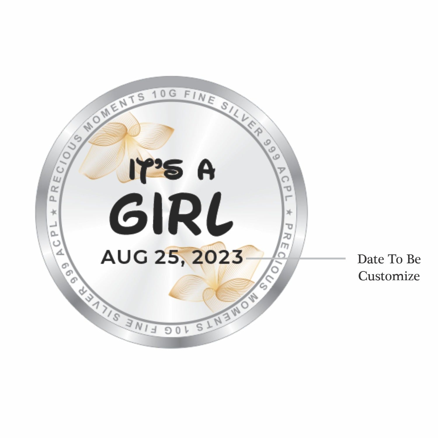BIS Hallmarked Personalised New Born Baby Girl Silver Coin 999 Purity