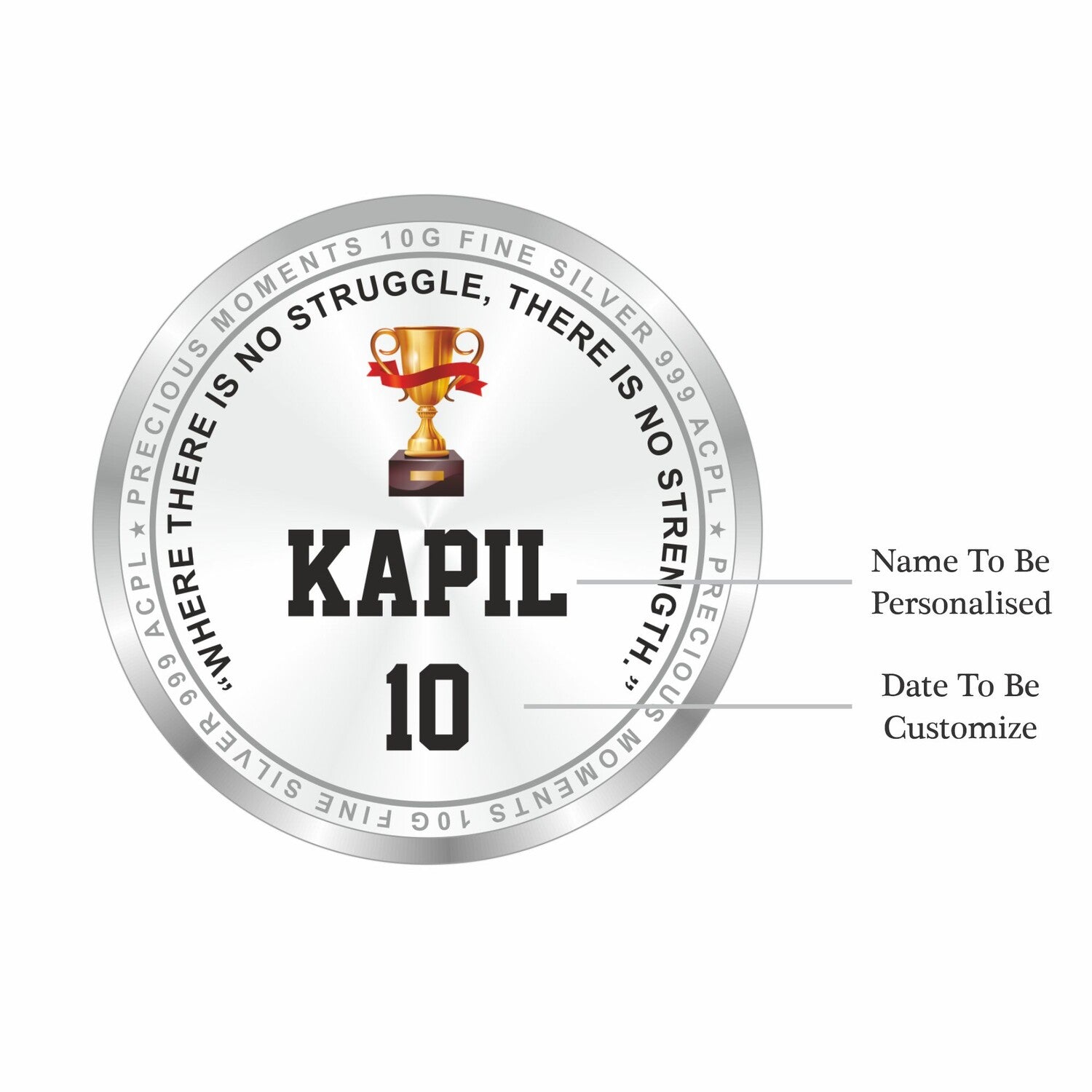 BIS Hallmarked Personalised Sports Silver Coin Best Gifting for Winner Player 999 Pure