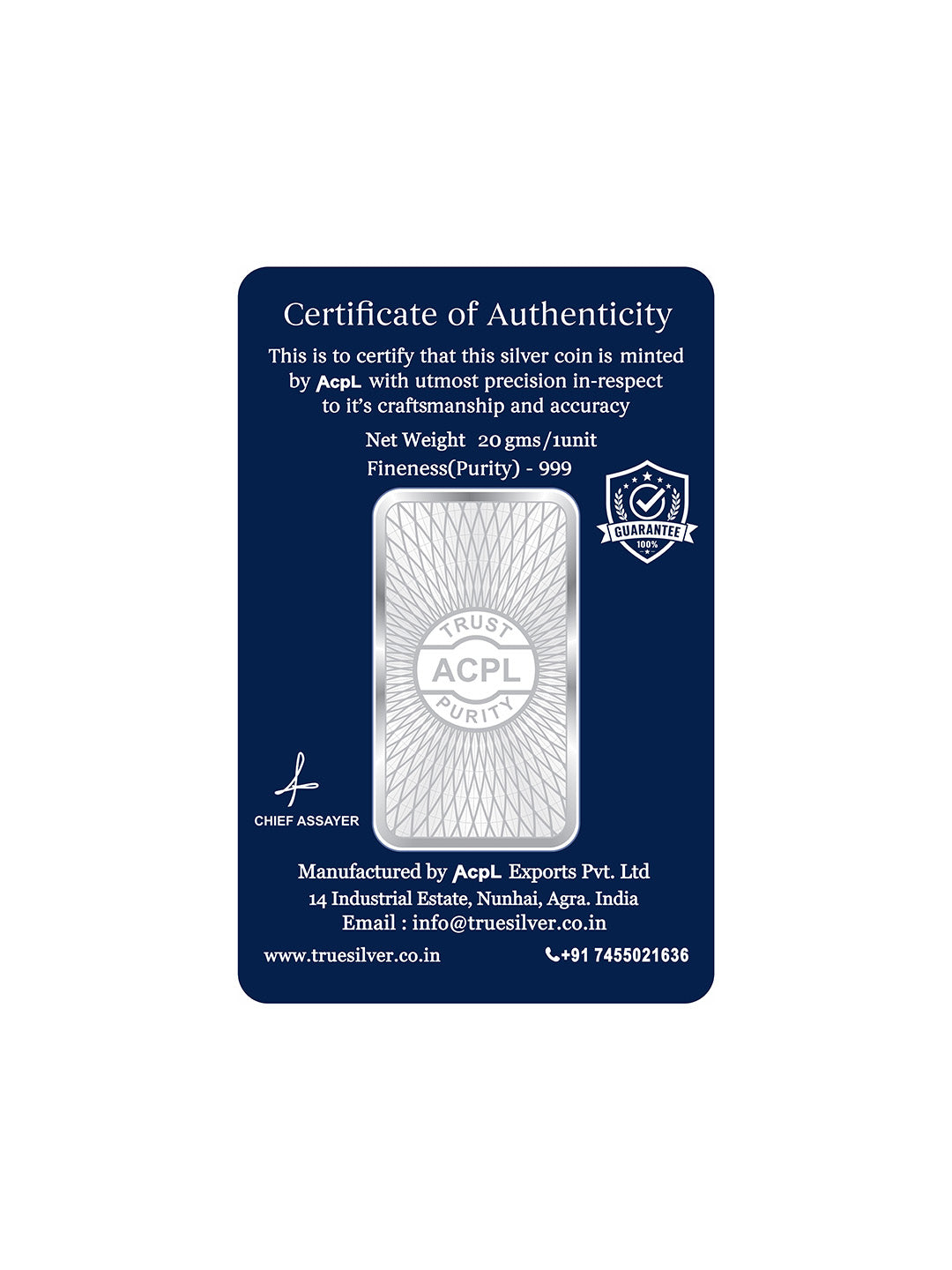 BIS Hallmarked Bullion Silver Bar 999 Purity
