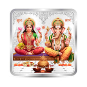 BIS Hallmarked Laxmi Ganesh Square Silver Coin With 999 Purity