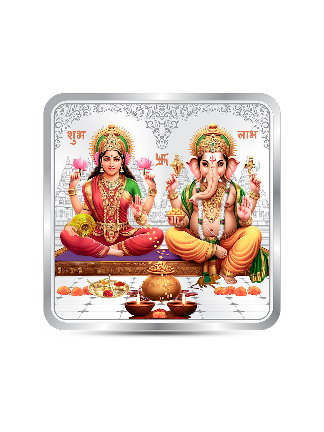 BIS Hallmarked Laxmi Ganesh Square Silver Coin With 999 Purity