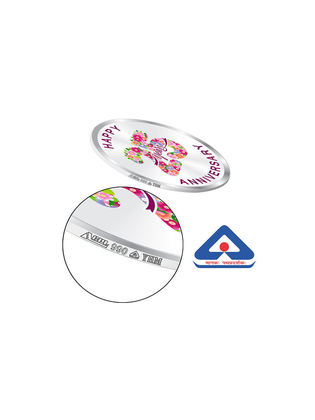 BIS Hallmarked Happy Anniversary Floral Design Silver Coin (999 Purity)
