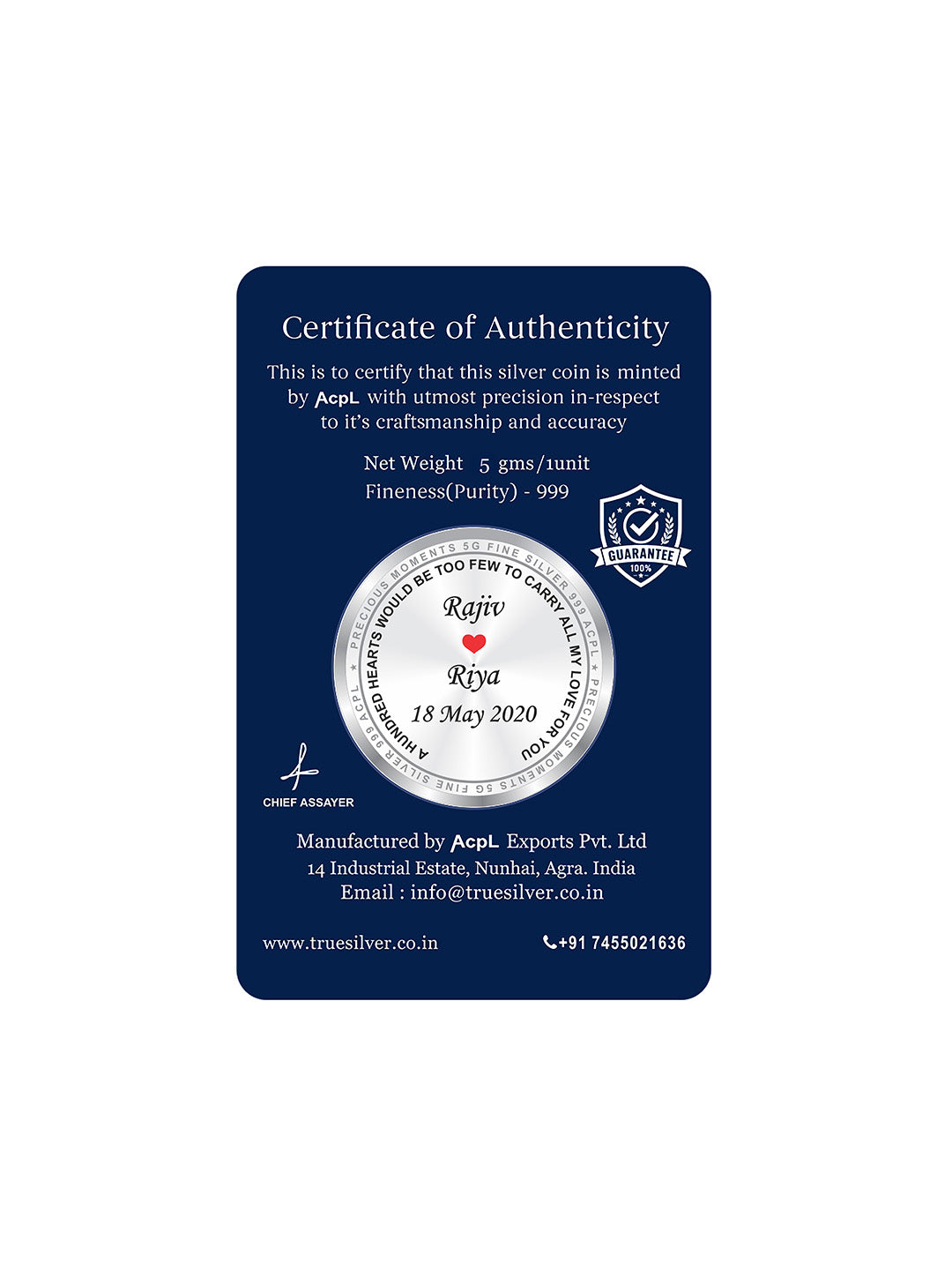 Personalised Anniversary Silver Coin 5gm 999 Pure by ACPL