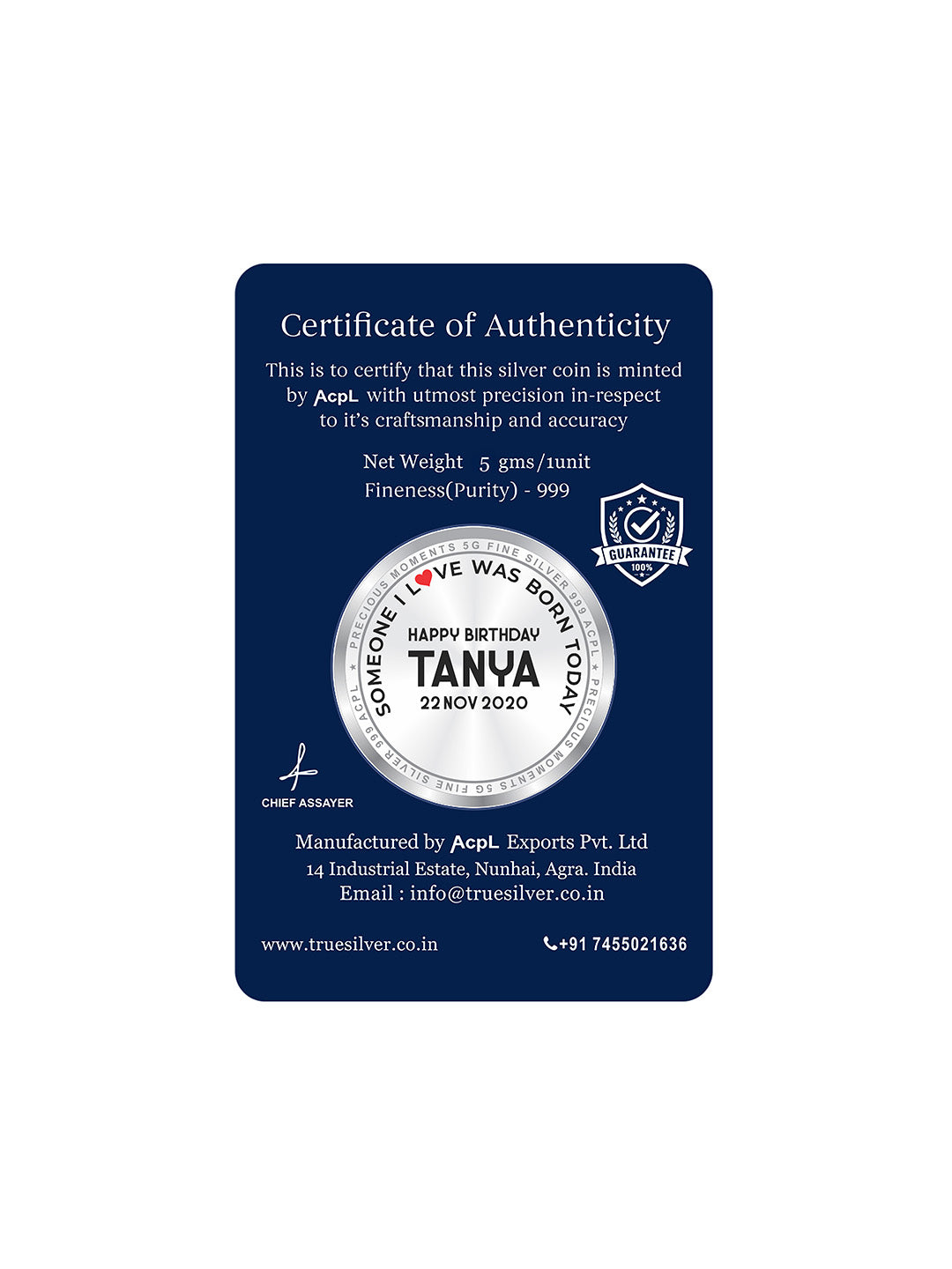 Personalised Happy Birthday 5 gm 999 Pure Silver Coin