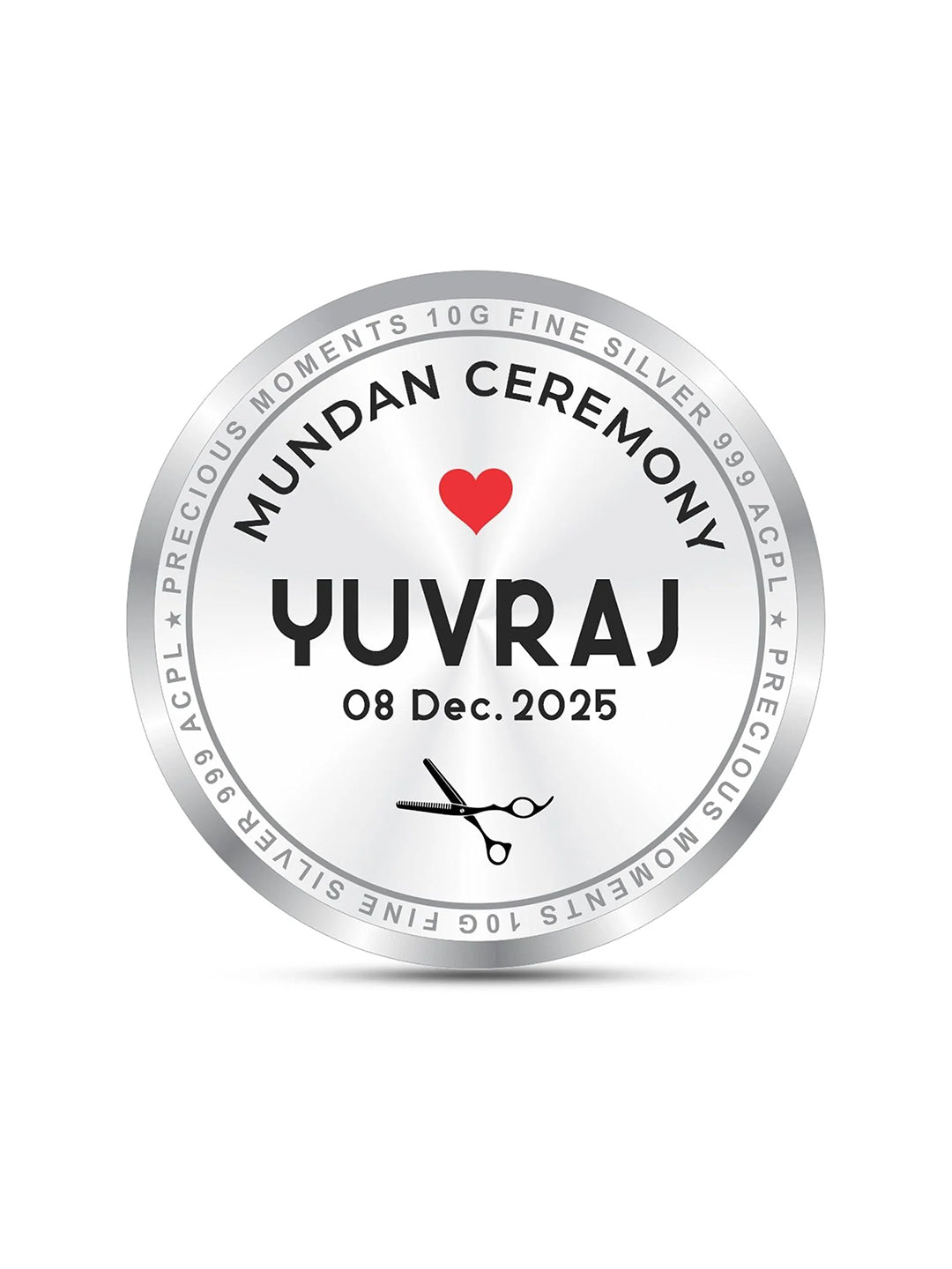 BIS Hallmarked Personalised Mundan Ceremony Silver Coin With 999 Purity