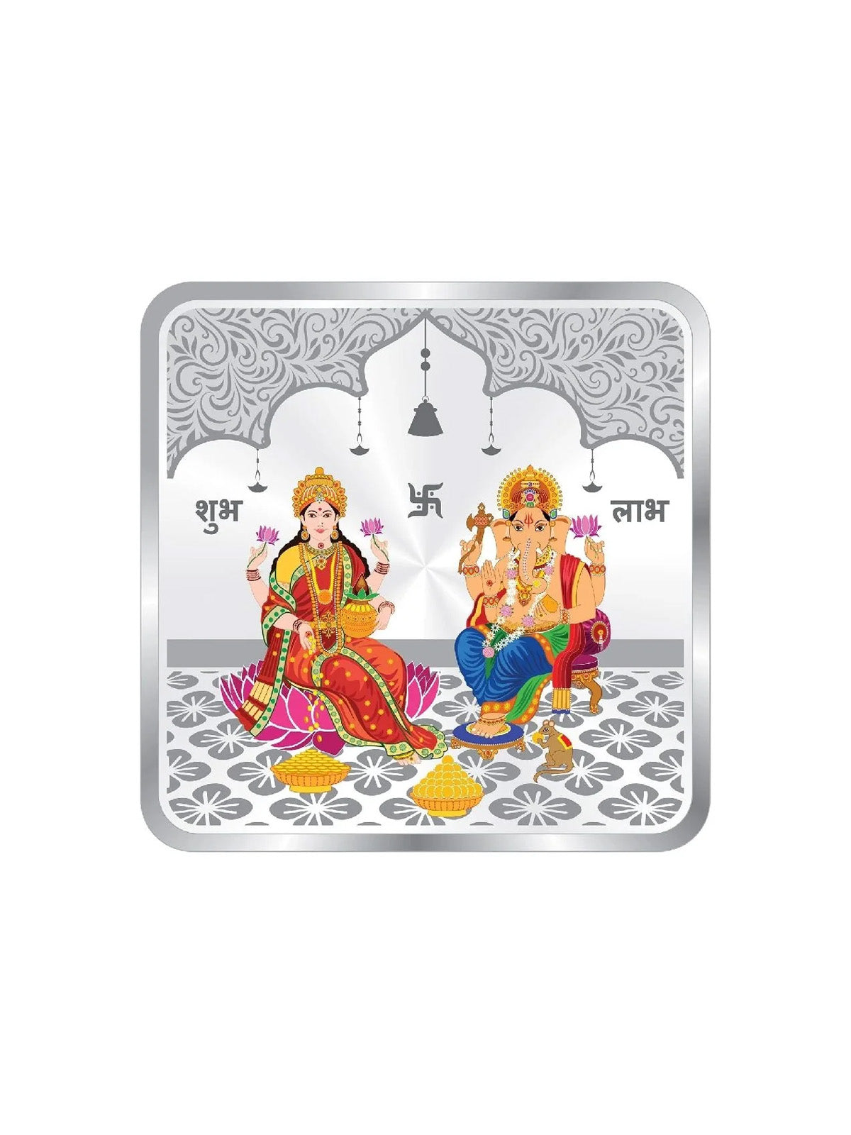 BIS Hallmarked Laxmi & Ganesh Ji Silver Square Coin 999 Pure