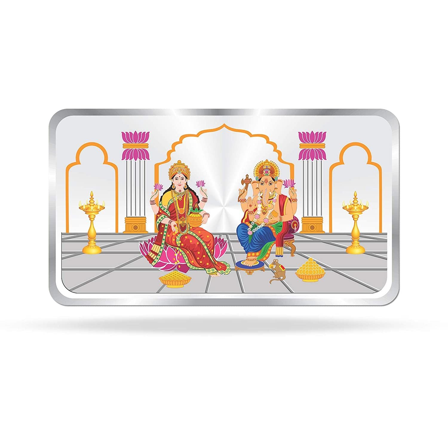 BIS Hallmarked Laxmi Ganesh Colorful 50Gm Silver Bar 999 Purity