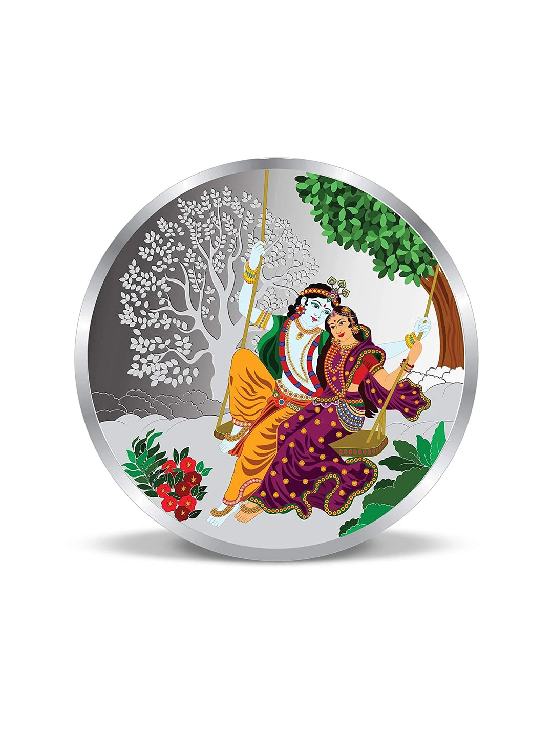 BIS Hallmarked Radha Krishna on The Swing 999 Pure Silver Coin