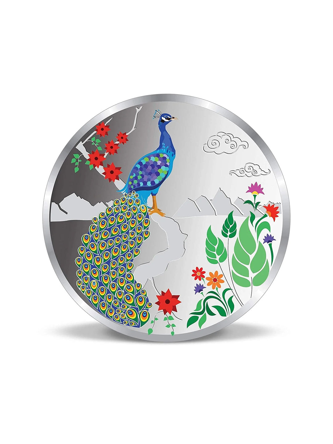 BIS Hallmarked Colorful Peacock Design Silver Coin (999 Purity)