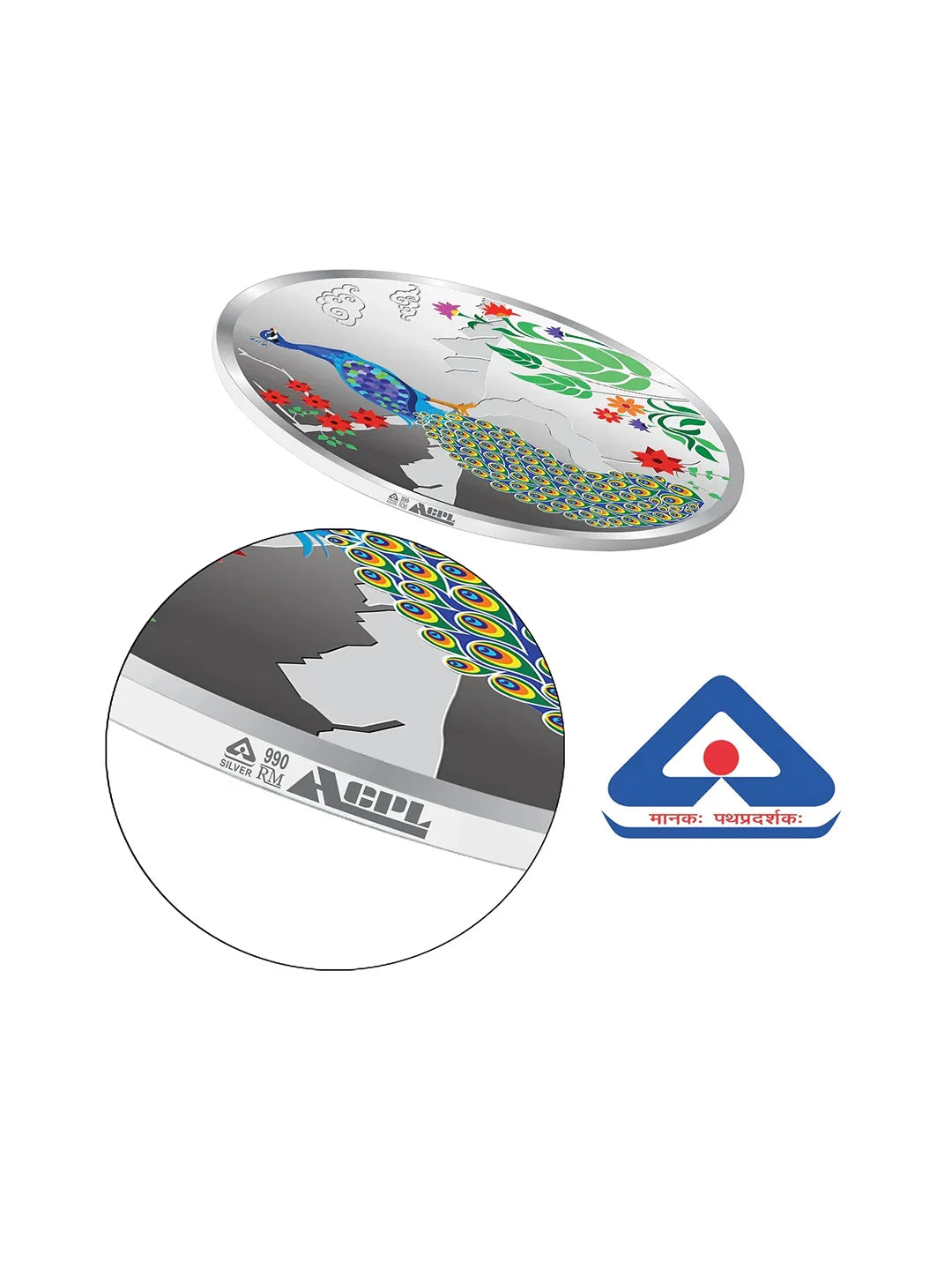 BIS Hallmarked Colorful Peacock Design Silver Coin (999 Purity)