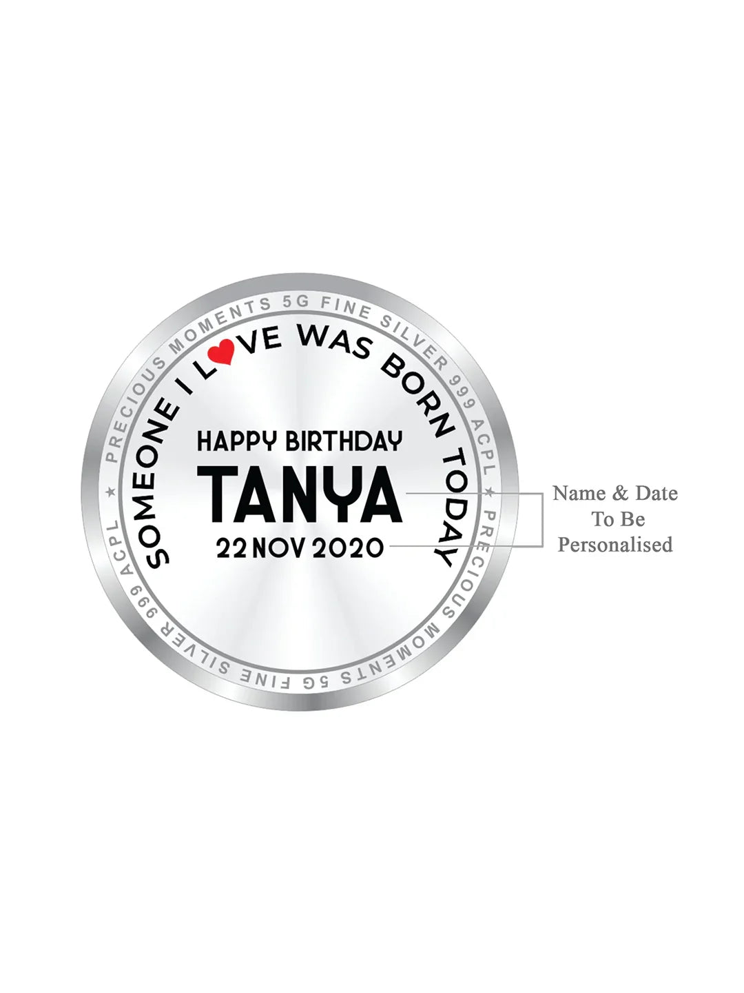BIS Hallmarked Personalised Happy Birthday 5 gm 999 Pure Silver Coin