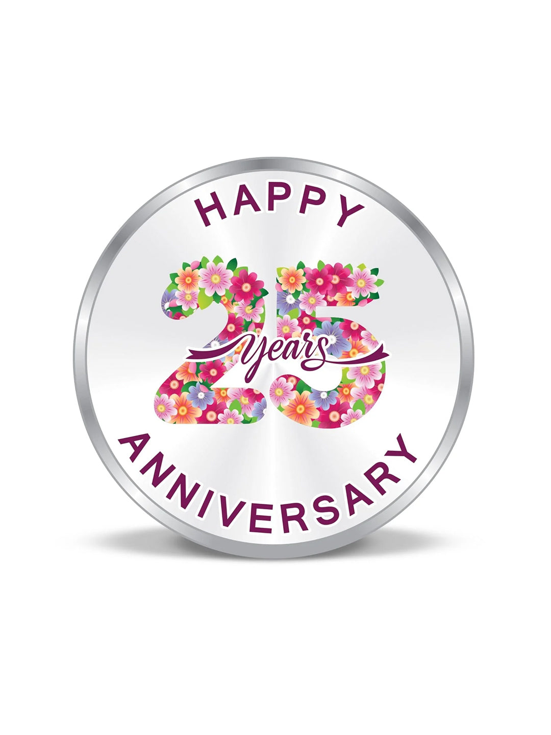 BIS Hallmarked Happy Anniversary Floral Design Silver Coin (999 Purity)