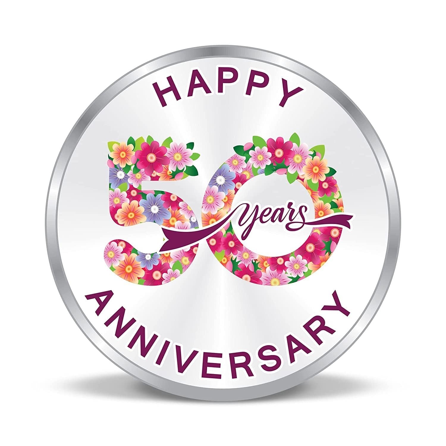 BIS Hallmarked Happy Anniversary Floral Design 999 Pure Silver Coin