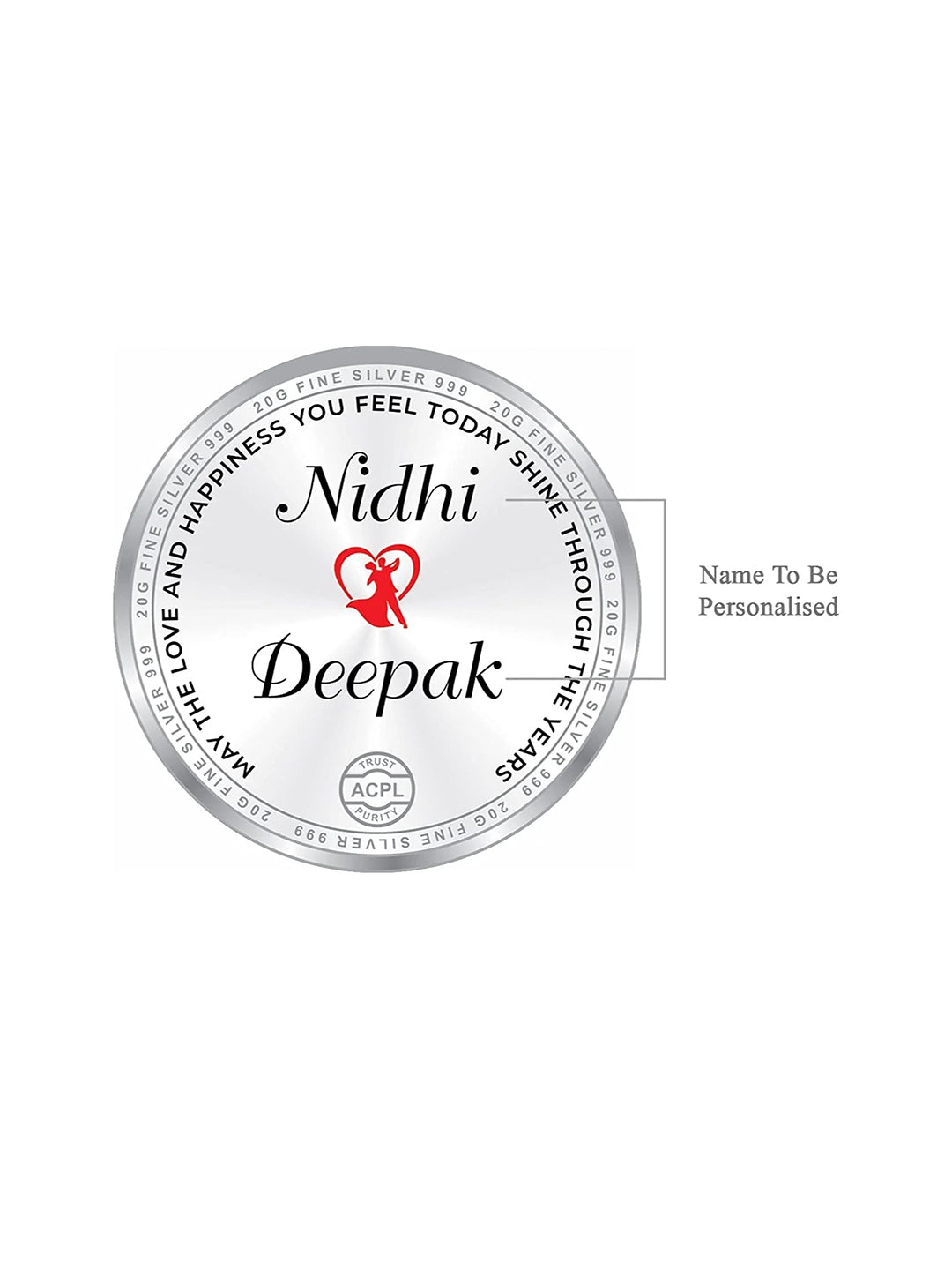 BIS Hallmarked Newly Married Personalised Silver Coin 999 Purity