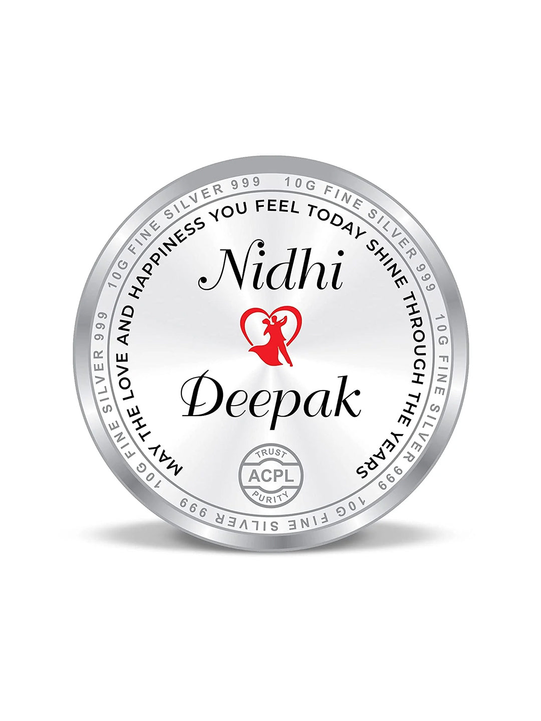 BIS Hallmarked Newly Married Personalised Silver Coin 999 Purity