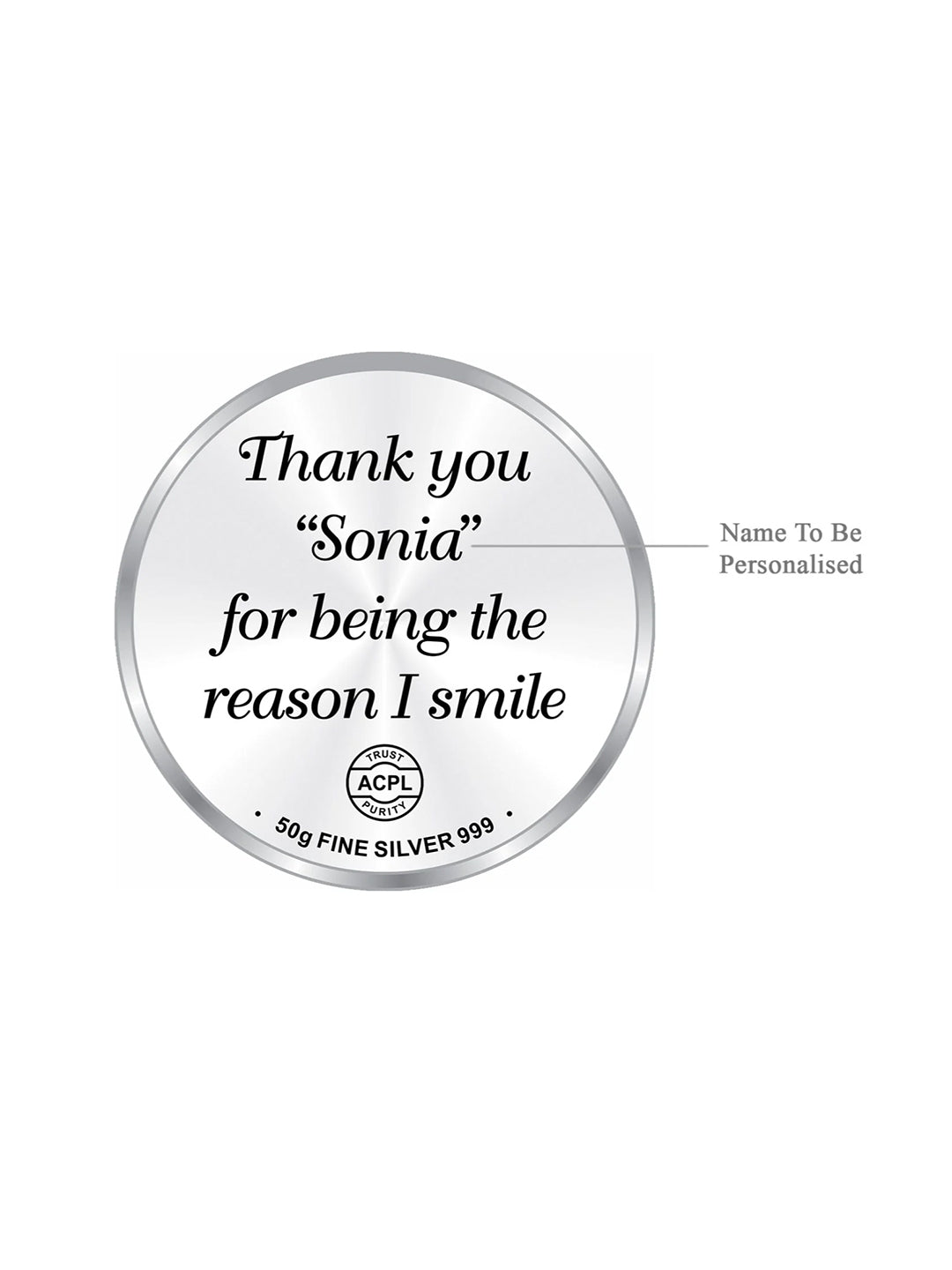 BIS Hallmarked Personalised Thank You 999 Pure Silver Coin