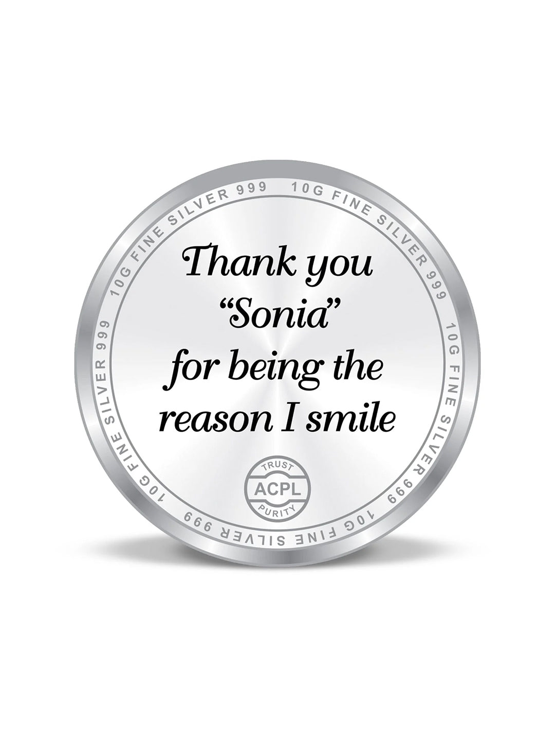 BIS Hallmarked Personalised Thank You 999 Pure Silver Coin