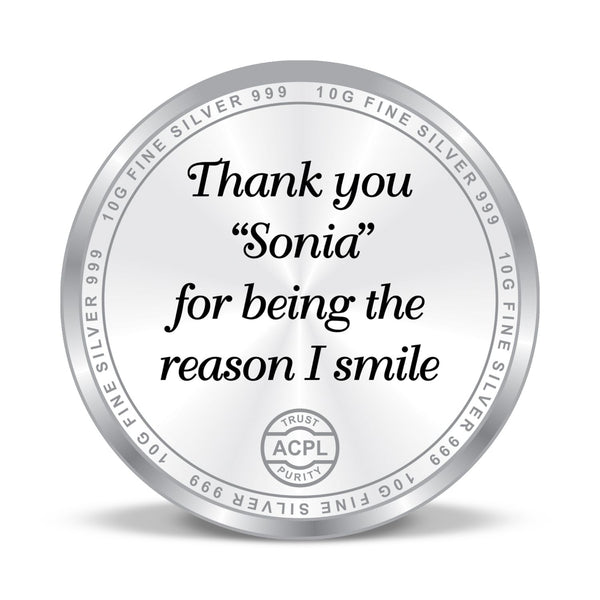 BIS Hallmarked Personalised Thank You 999 Pure Silver Coin