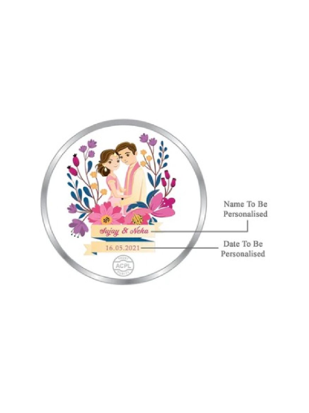 BIS Hallmarked Personalised Silver Coin Mr & Mrs 999 Pure