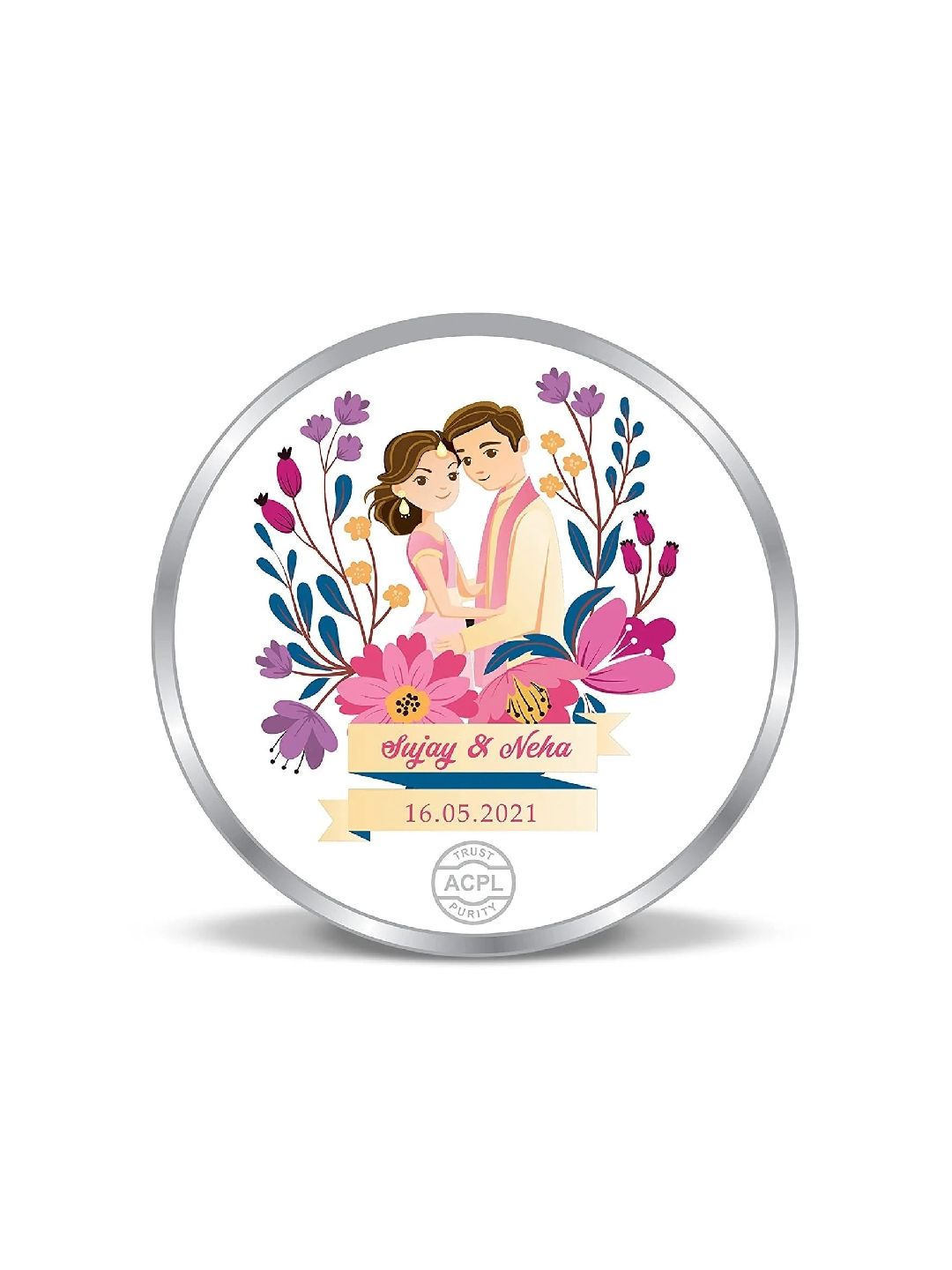 BIS Hallmarked Personalised Silver Coin Mr & Mrs 999 Pure