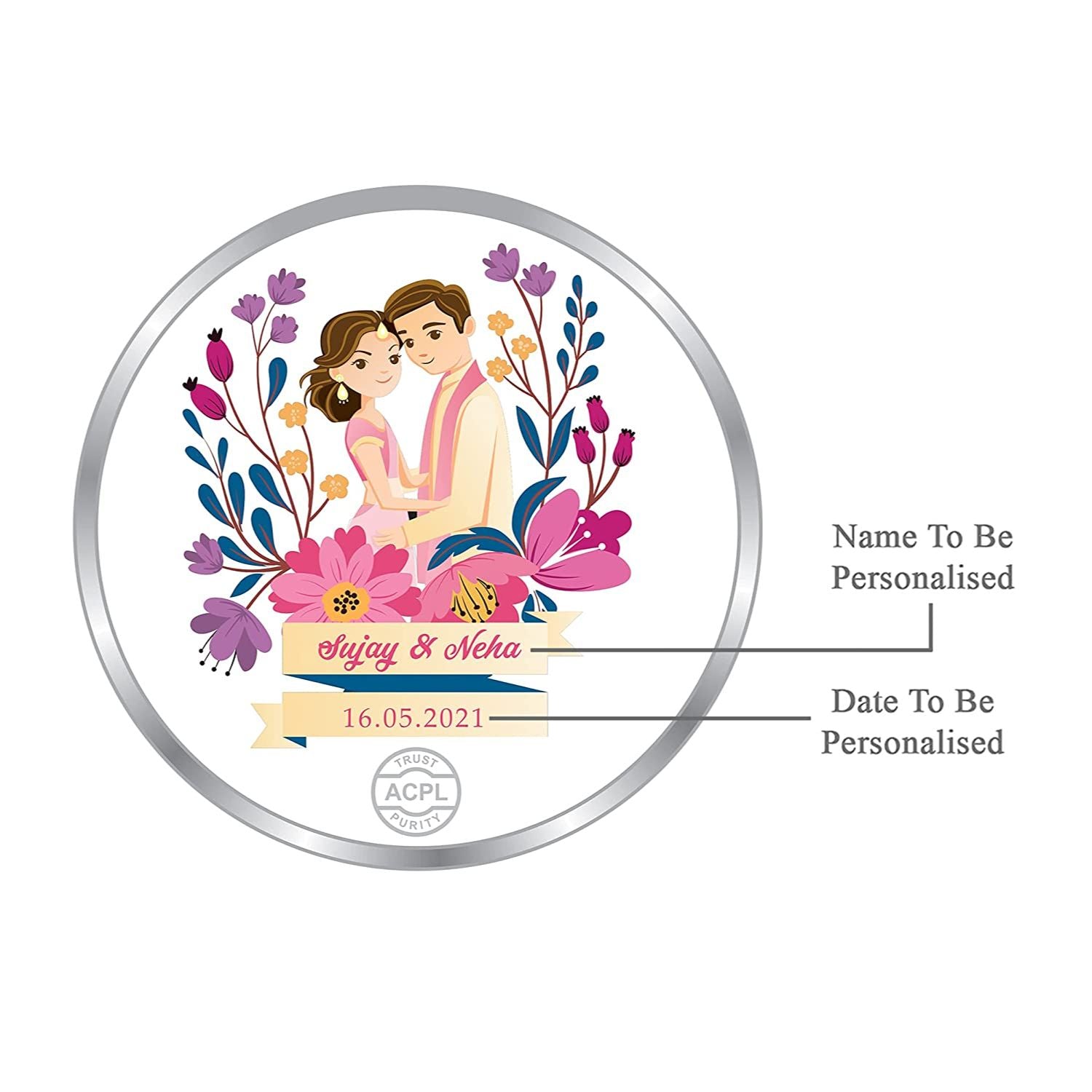 BIS Hallmarked Personalised Silver Coin Mr & Mrs 999 Pure
