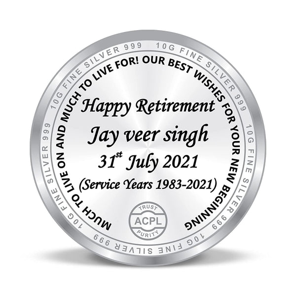 BIS Hallmarked Personalised Retirement Day Gift 20GM Silver Coin