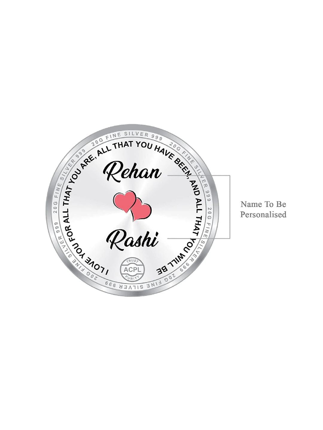 BIS Hallmarked Personalised Happy Valentines Day Silver Coin Gift 999 Purity