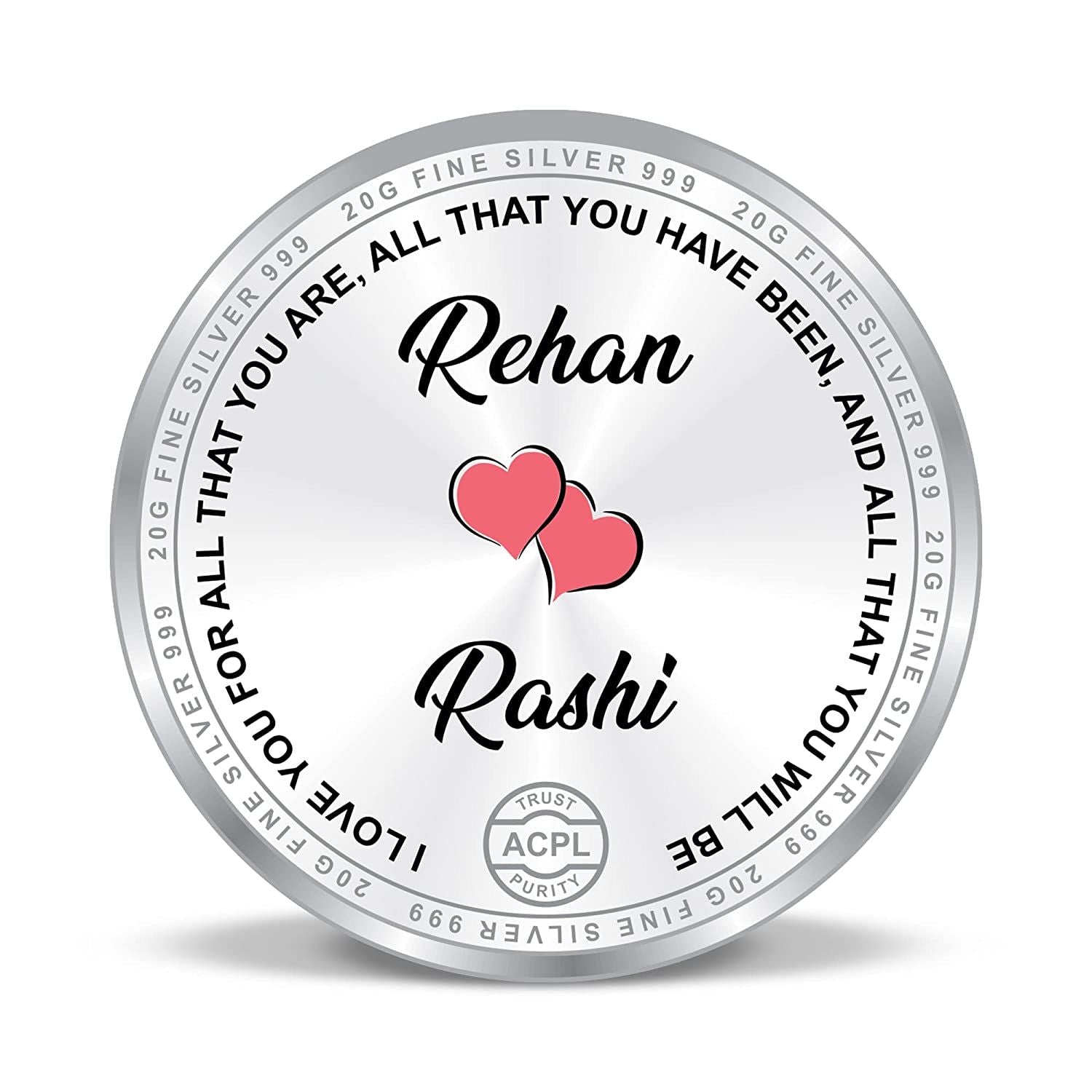 BIS Hallmarked Personalised Happy Valentines Day Silver Coin Gift 999 Purity