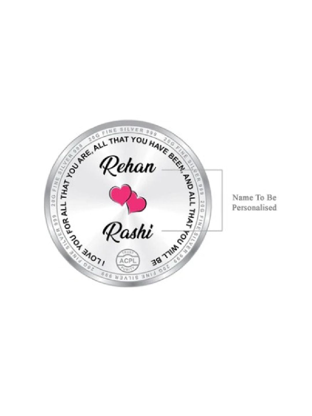 BIS Hallmarked Personalised Happy Valentines Day Silver Coin Gift 999 Purity