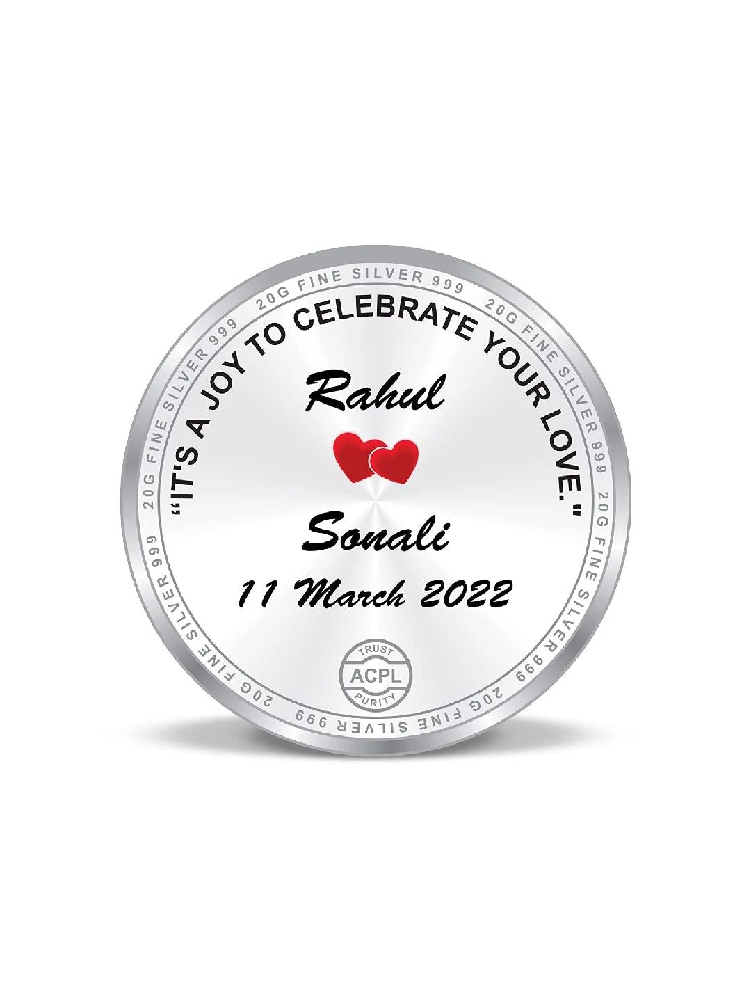 BIS Hallmarked Personalised Silver Coin Newly Married 999 Pure
