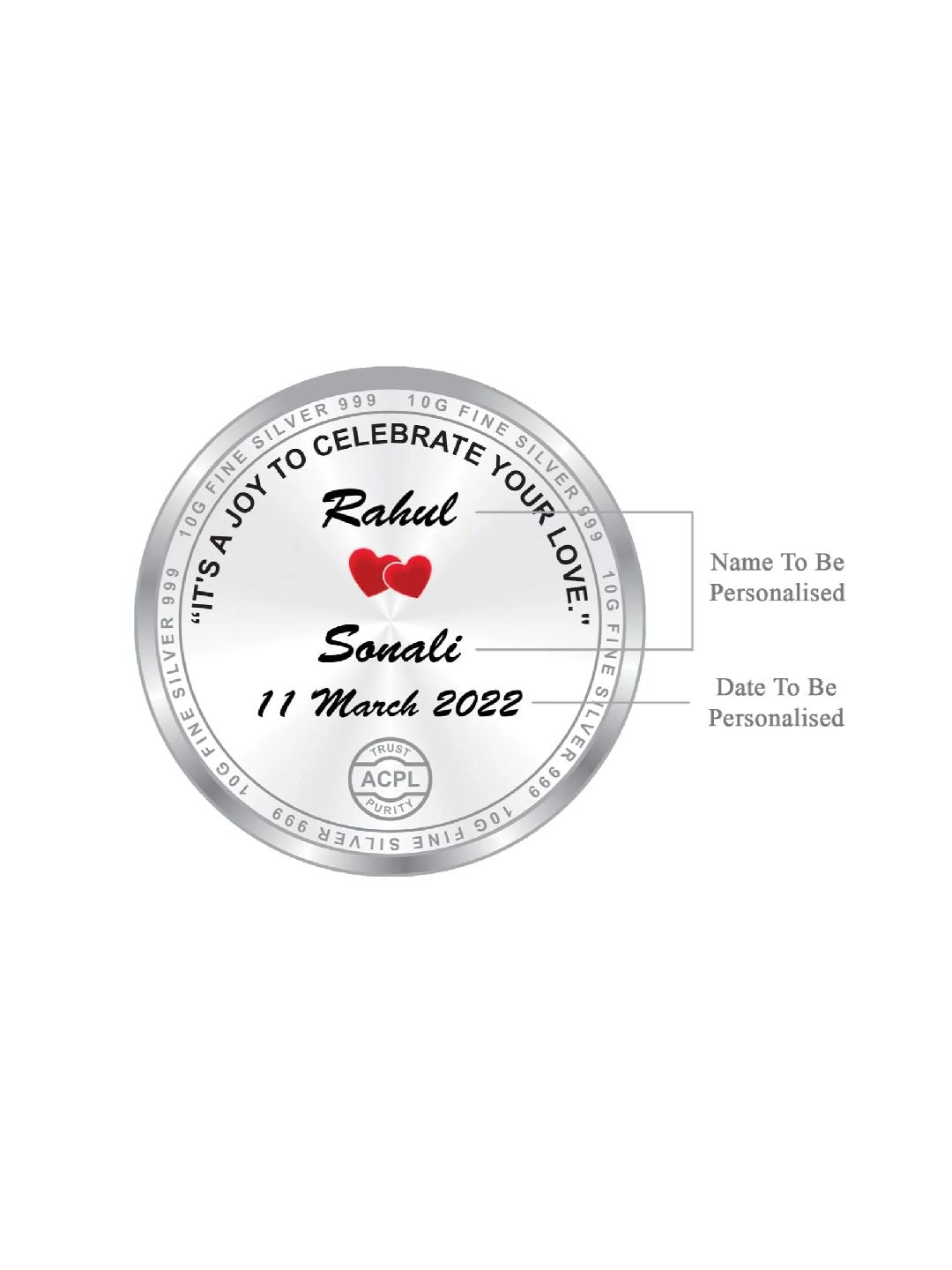 BIS Hallmarked Personalised Silver Coin Newly Married 999 Pure