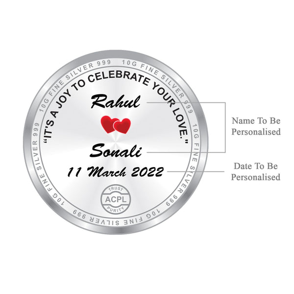 BIS Hallmarked Personalised Silver Coin Newly Married 999 Pure