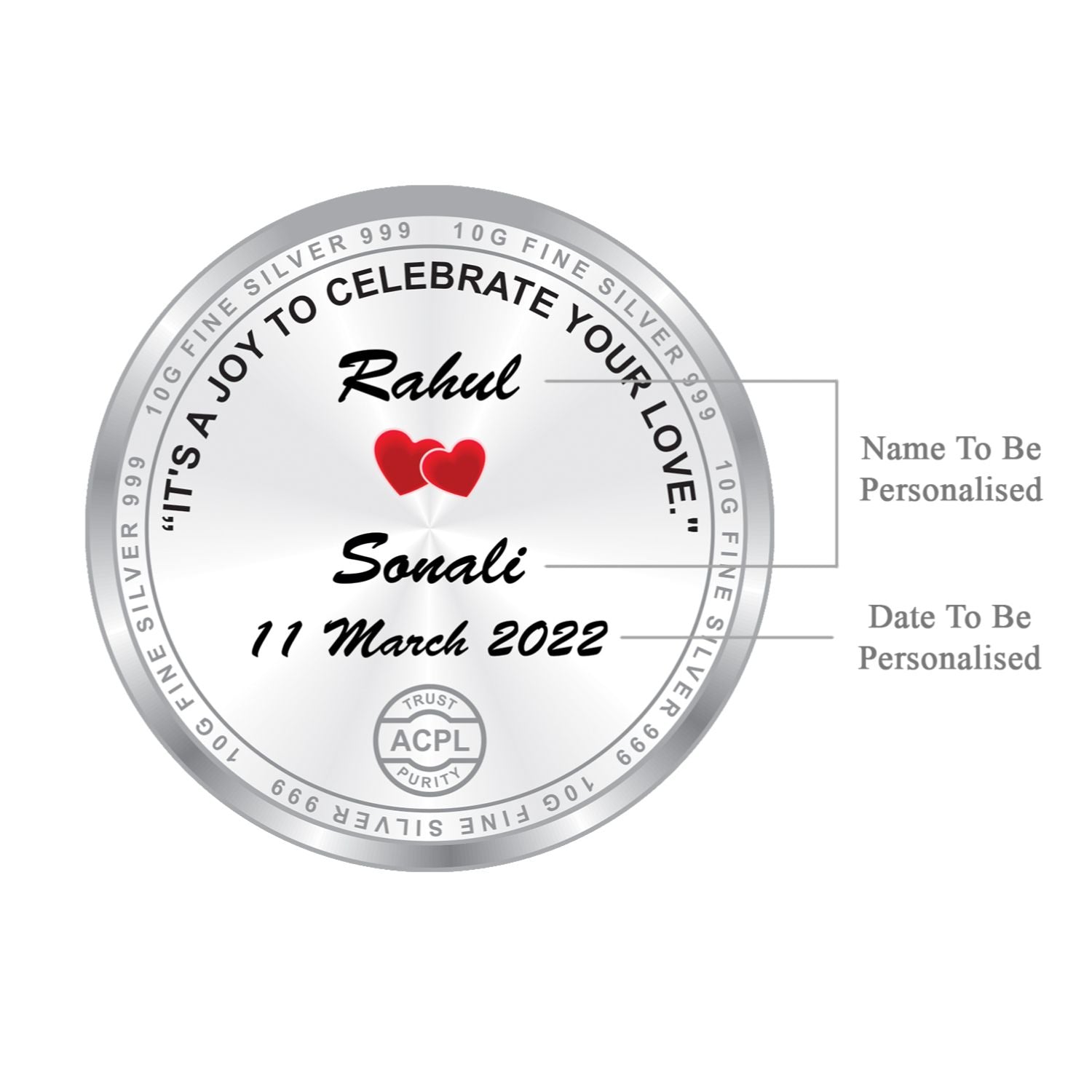 BIS Hallmarked Personalised Silver Coin Newly Married 999 Pure