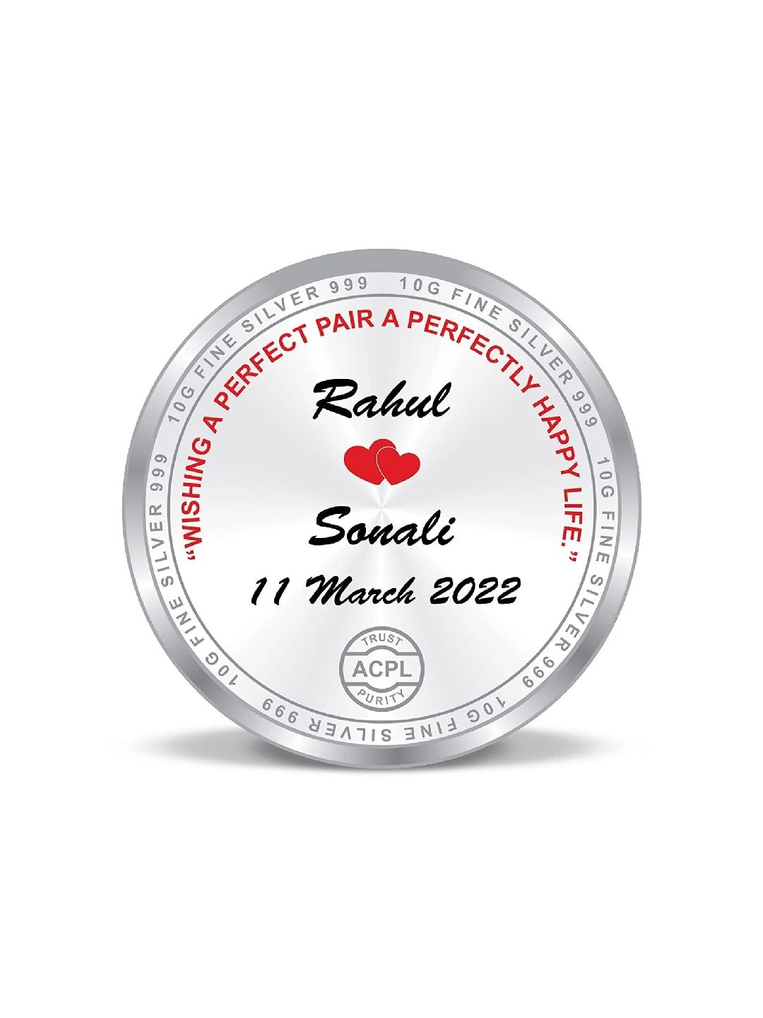 BIS Hallmarked Personalised Wedding Anniversary Silver Coin (999 Purity)