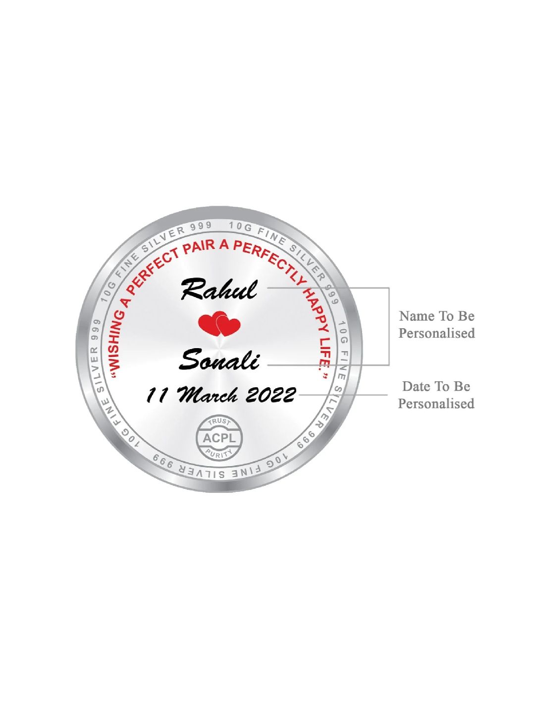 BIS Hallmarked Personalised Wedding Anniversary Silver Coin (999 Purity)